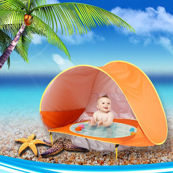 Tenda de proteção solar com piscina para bebês